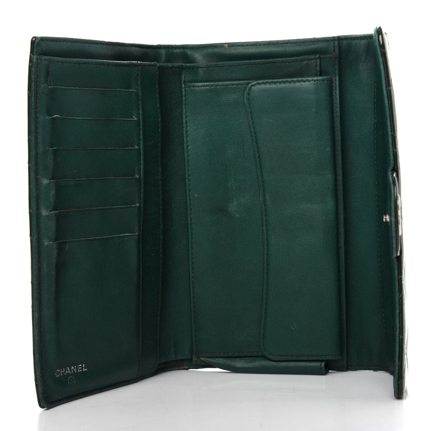 Patent Quilted Large Flap Wallet Green