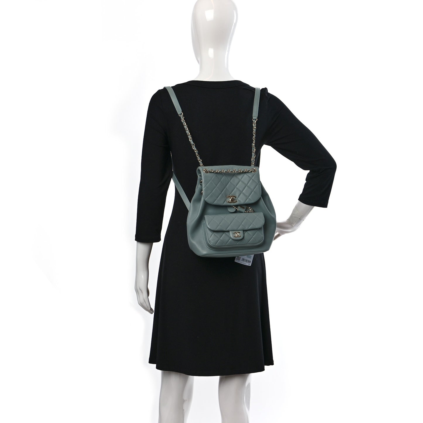 Lambskin Quilted Large Duma Drawstring Backpack Grey