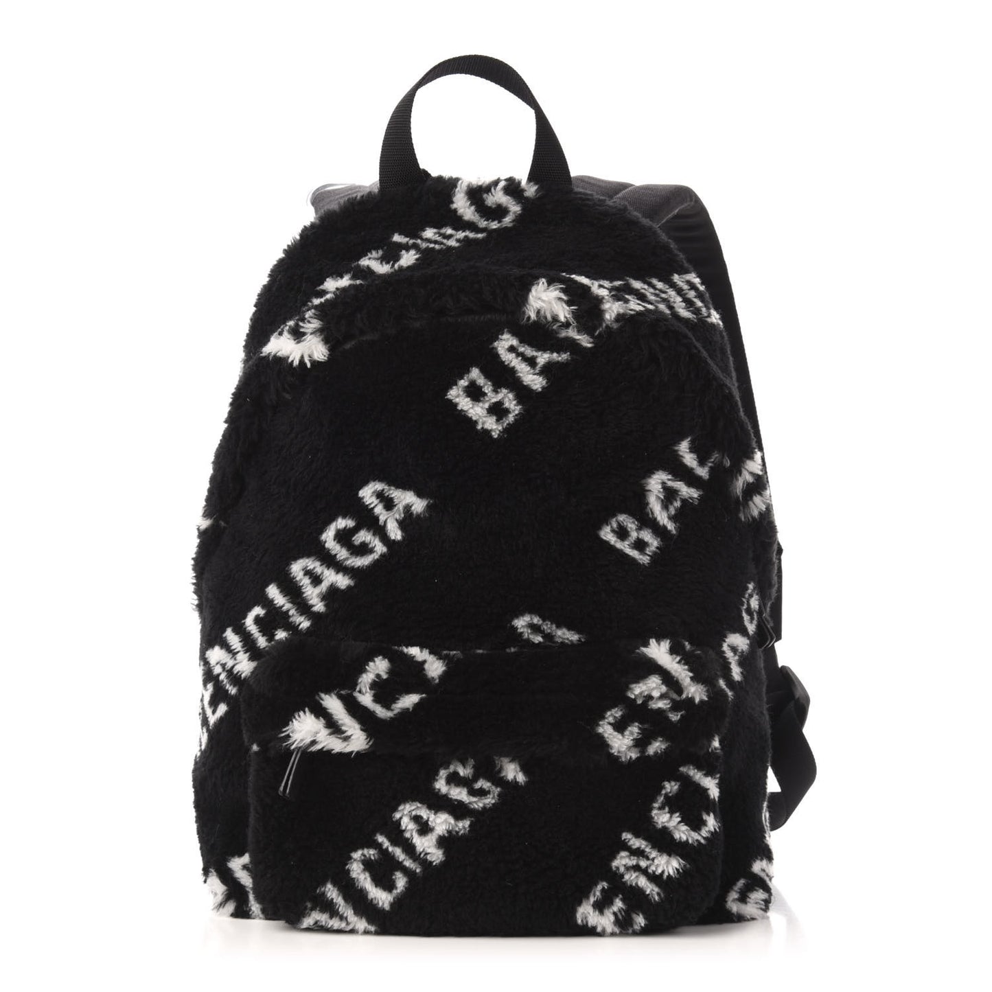 Faux Fur Diagonal Logo Small Everyday Backpack Black White