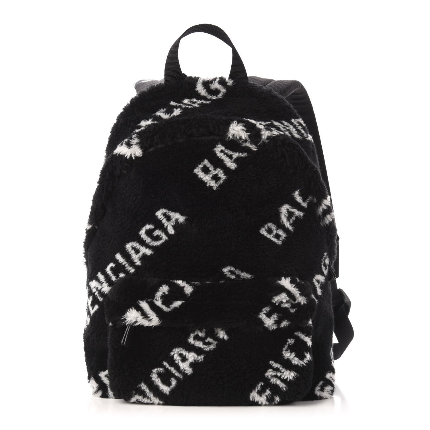 Balenciaga Faux Fur Diagonal Logo Small Everyday Backpack Black White 1 of 9