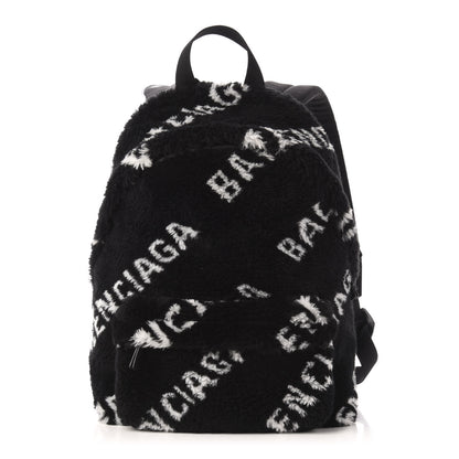 Balenciaga Faux Fur Diagonal Logo Small Everyday Backpack Black White 1 of 9