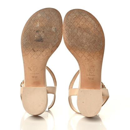 Chanel Lambskin Chain CC Logo Thong Sandals 38.5 Beige 3 of 10
