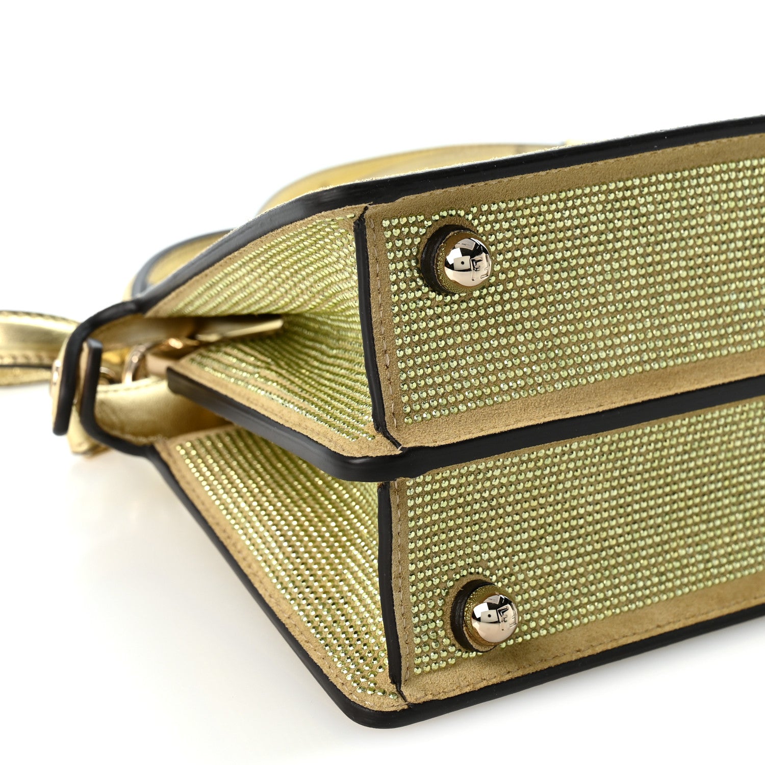 Fendi Iridescent Crystal Vitello Laminato Suede FF Petite Peekaboo I SEE U Satchel Platino 9 of 10