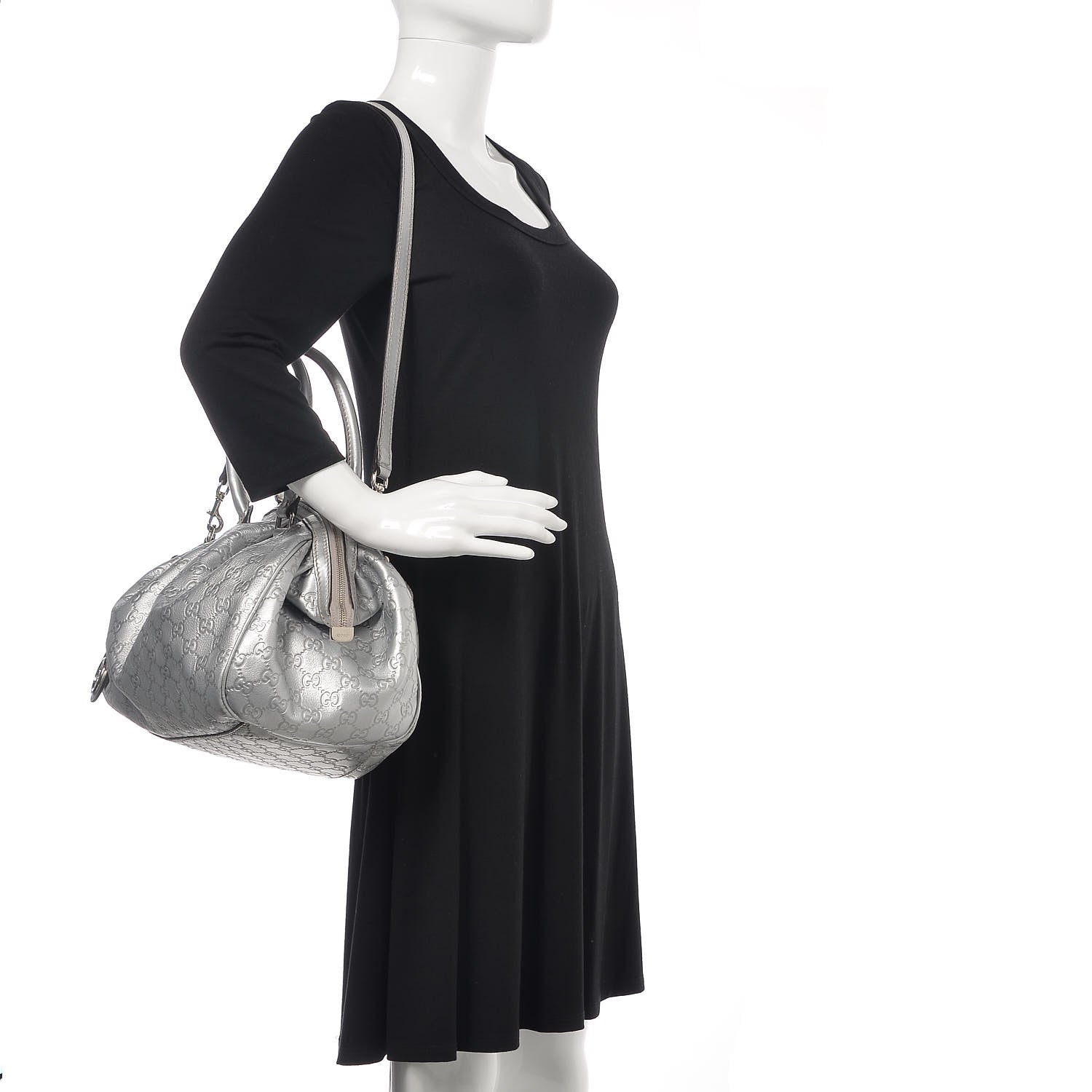 Gucci Metallic Guccissima Medium Sukey Boston Silver 2 of 11