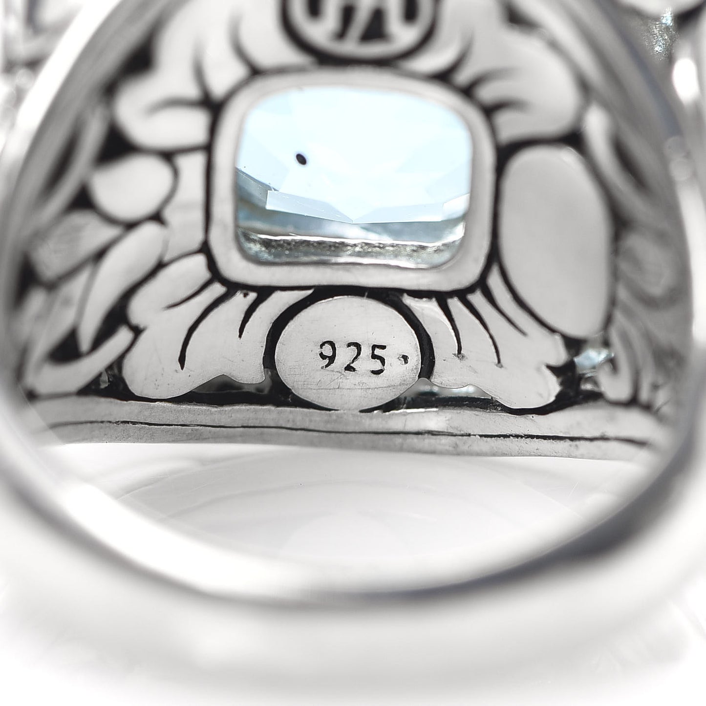 Sterling Silver Blue Topaz Large Batu Kali Square Ring 54 6.75