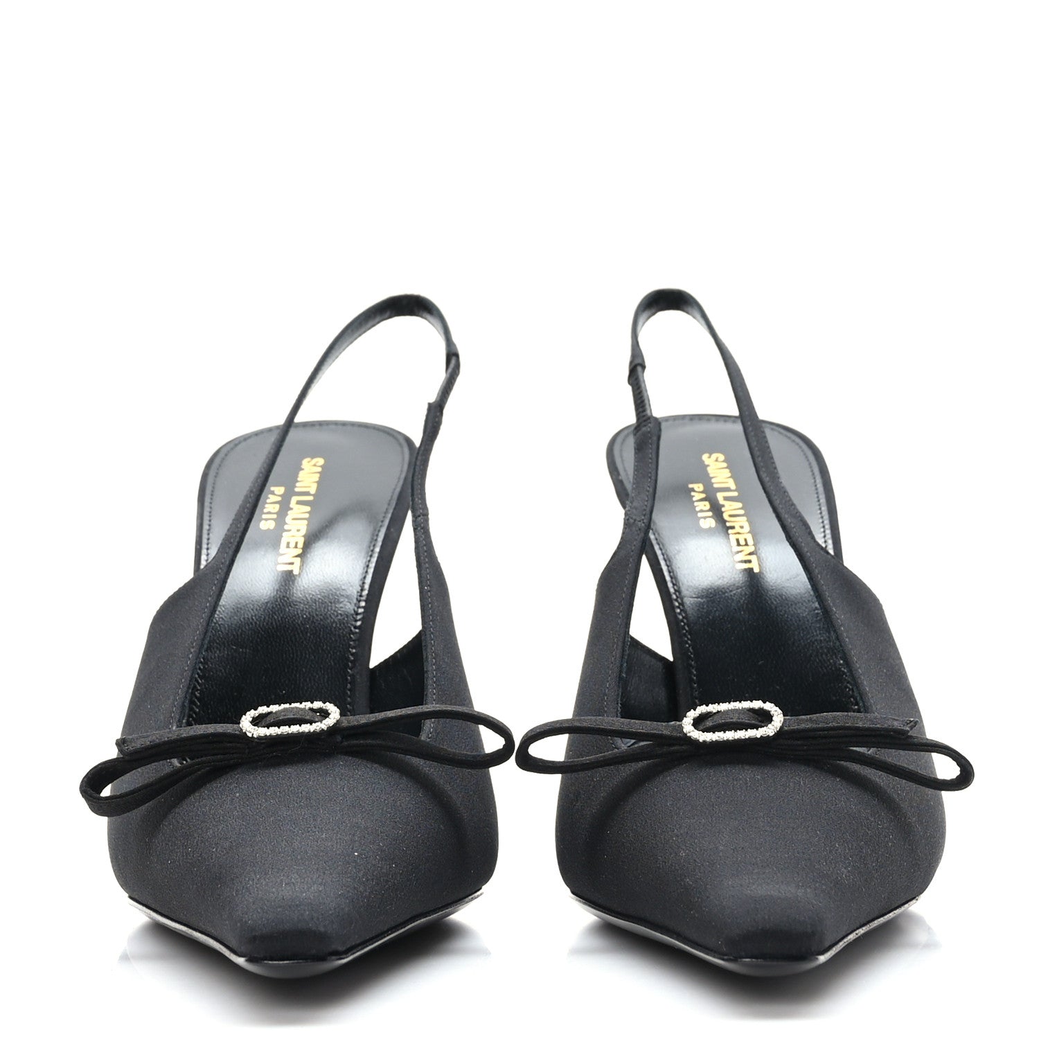 Saint Laurent Crepe De Chine Crystal Bow Slingback Pumps 40 Black 2 of 9