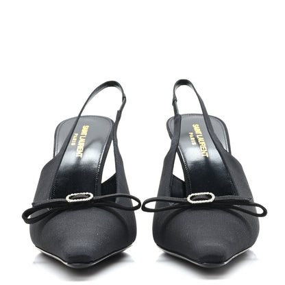 Saint Laurent Crepe De Chine Crystal Bow Slingback Pumps 40 Black 2 of 9
