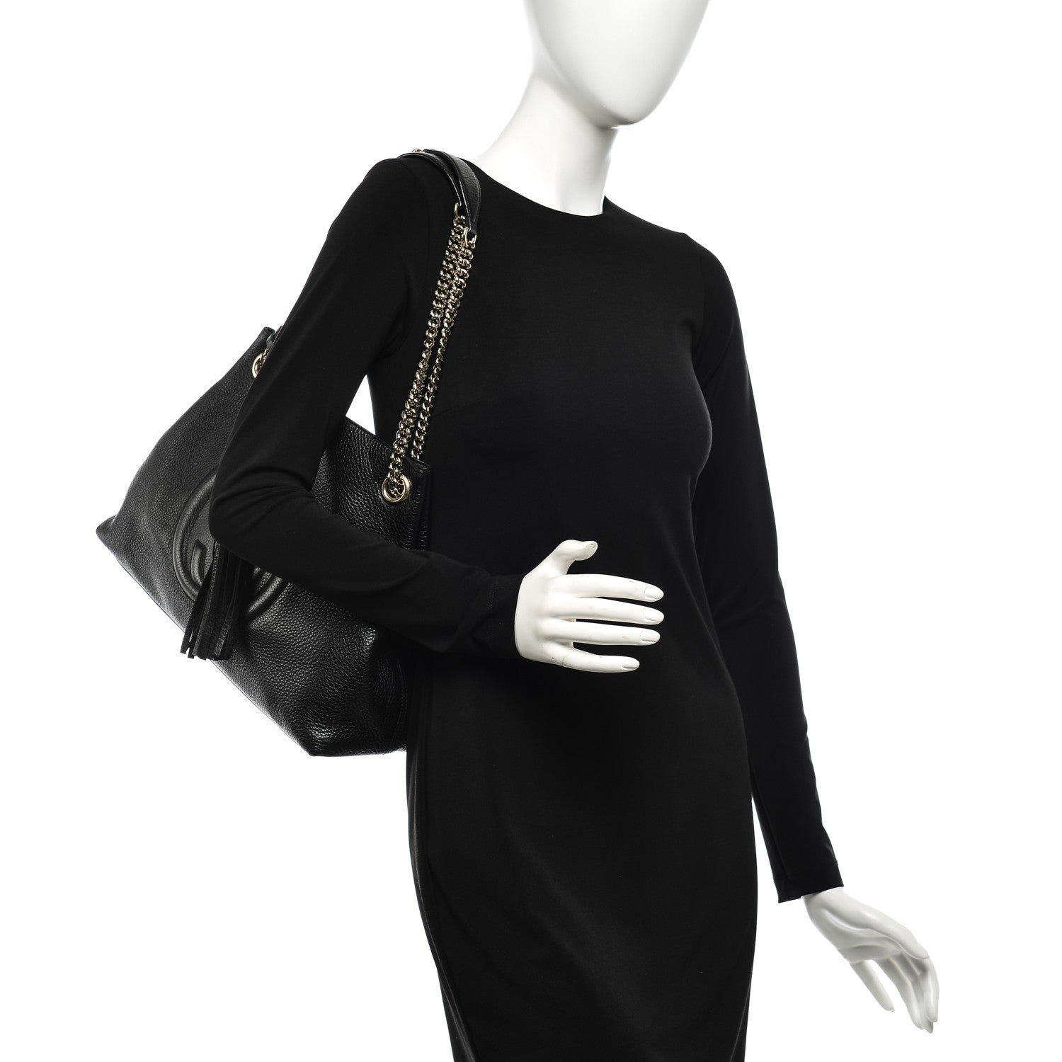 Gucci Pebbled Calfskin Medium Soho Chain Shoulder Bag Black 2 of 7