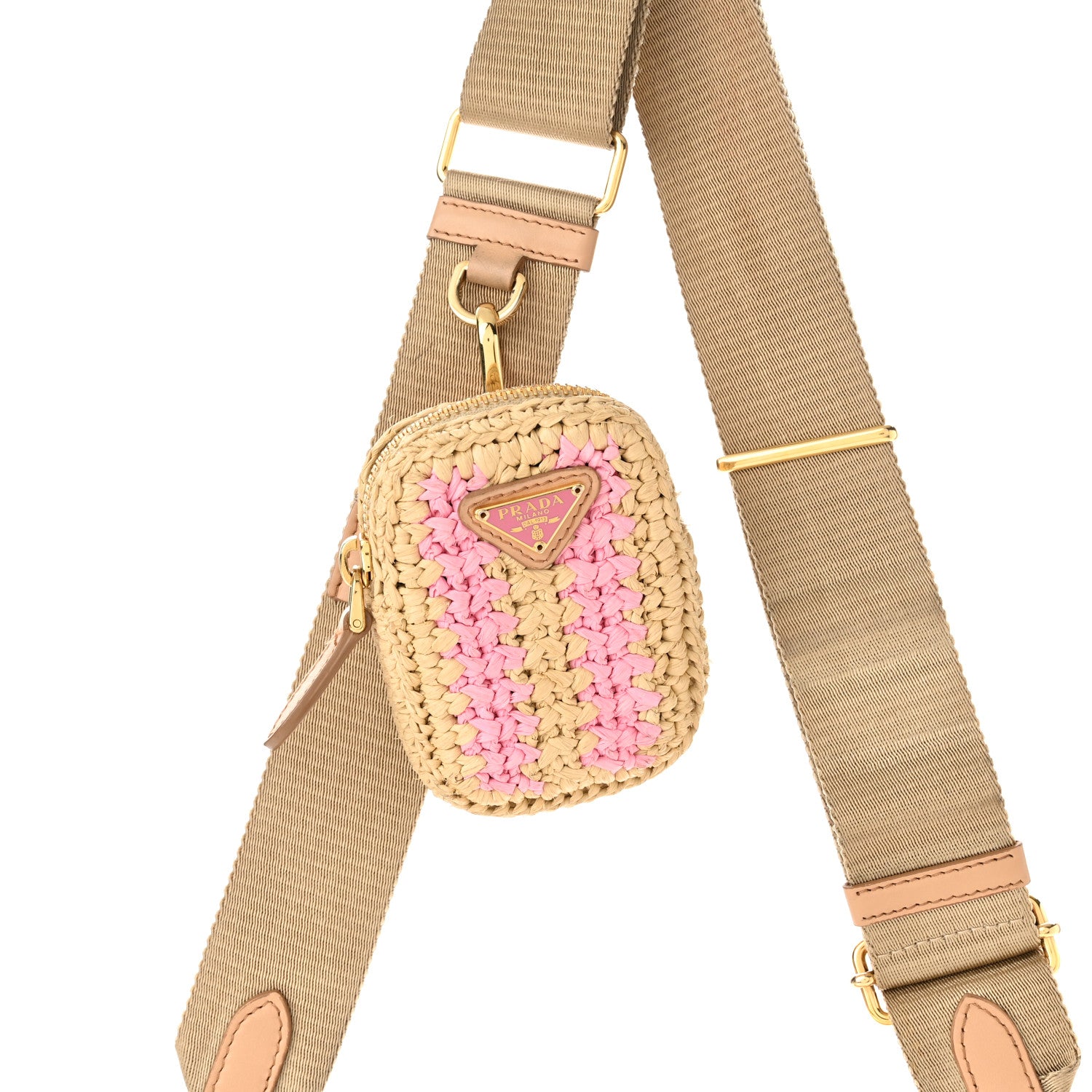 Prada Yarn Raffia Effect Crochet Striped Re-Edition 2005 Shoulder Bag Naturale Petalo 10 of 12