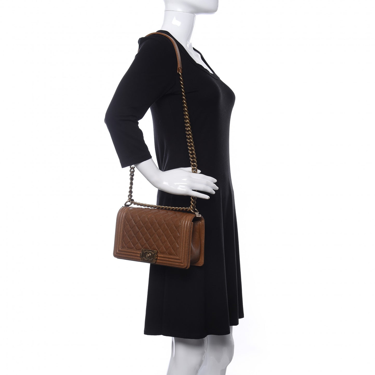 Caviar Quilted Medium Boy Flap Light Brown