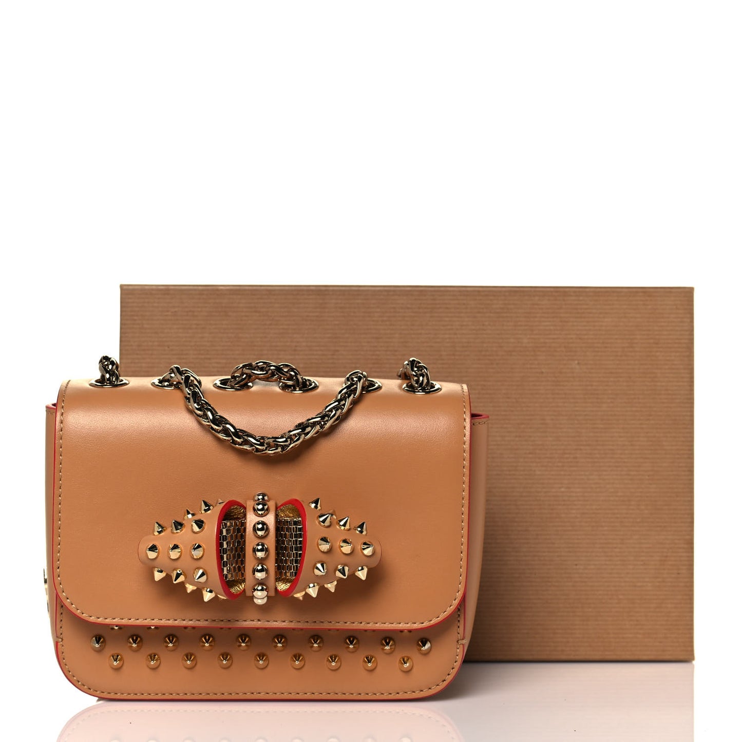 Calfskin Spikes Baby Sweet Charity Shoulder Bag Biscuit