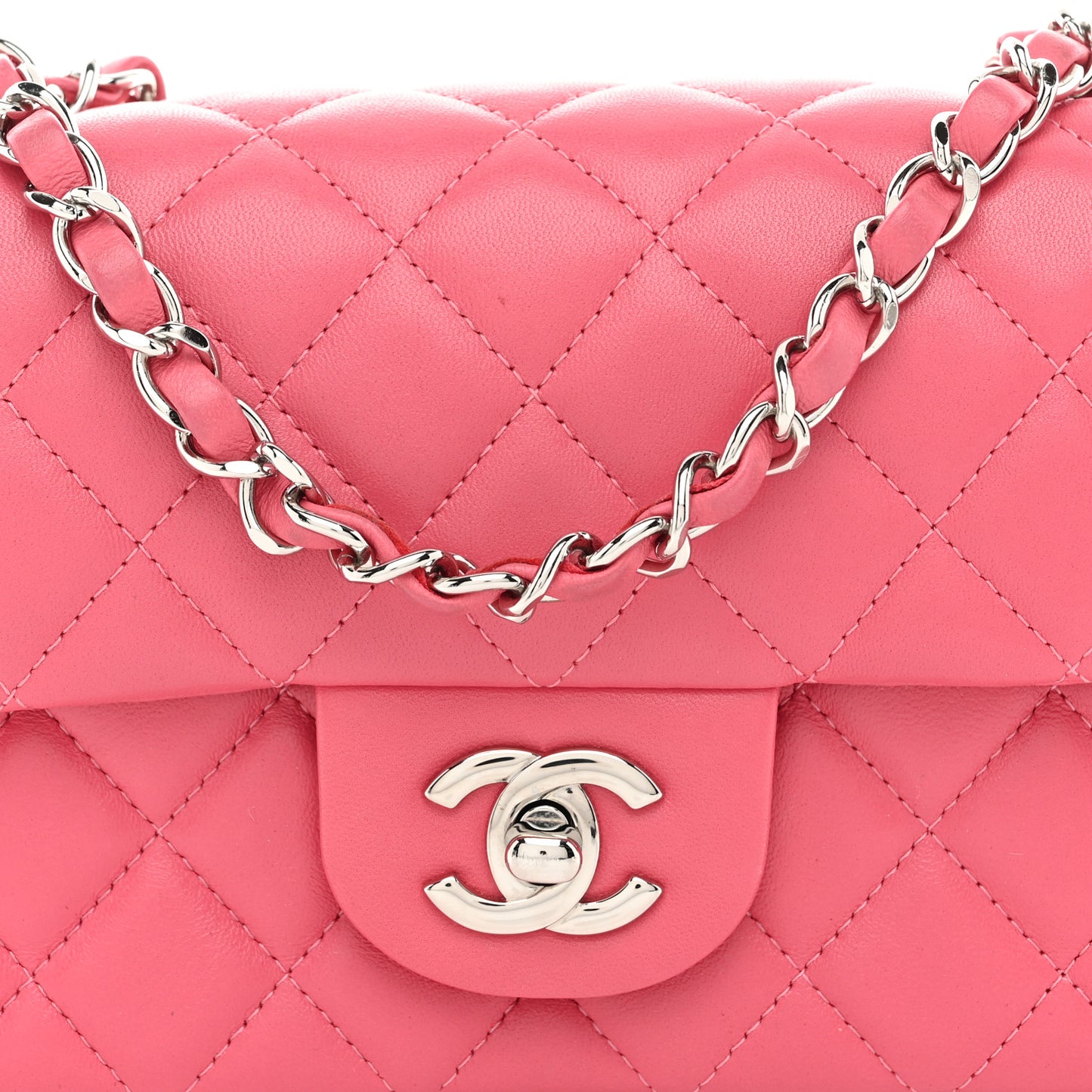 Lambskin Quilted Mini Rectangular Flap Pink