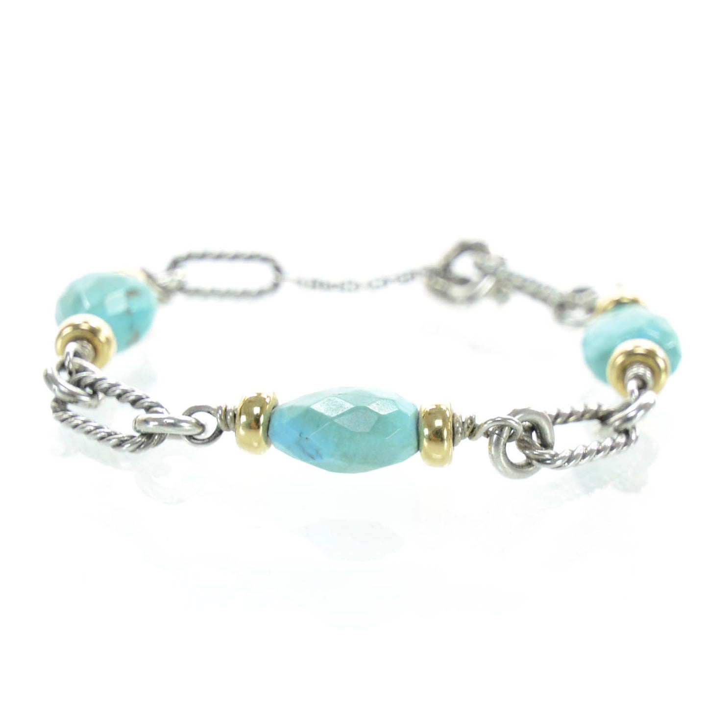 Sterling Silver and 18k Gold Turquoise Figaro Bracelet