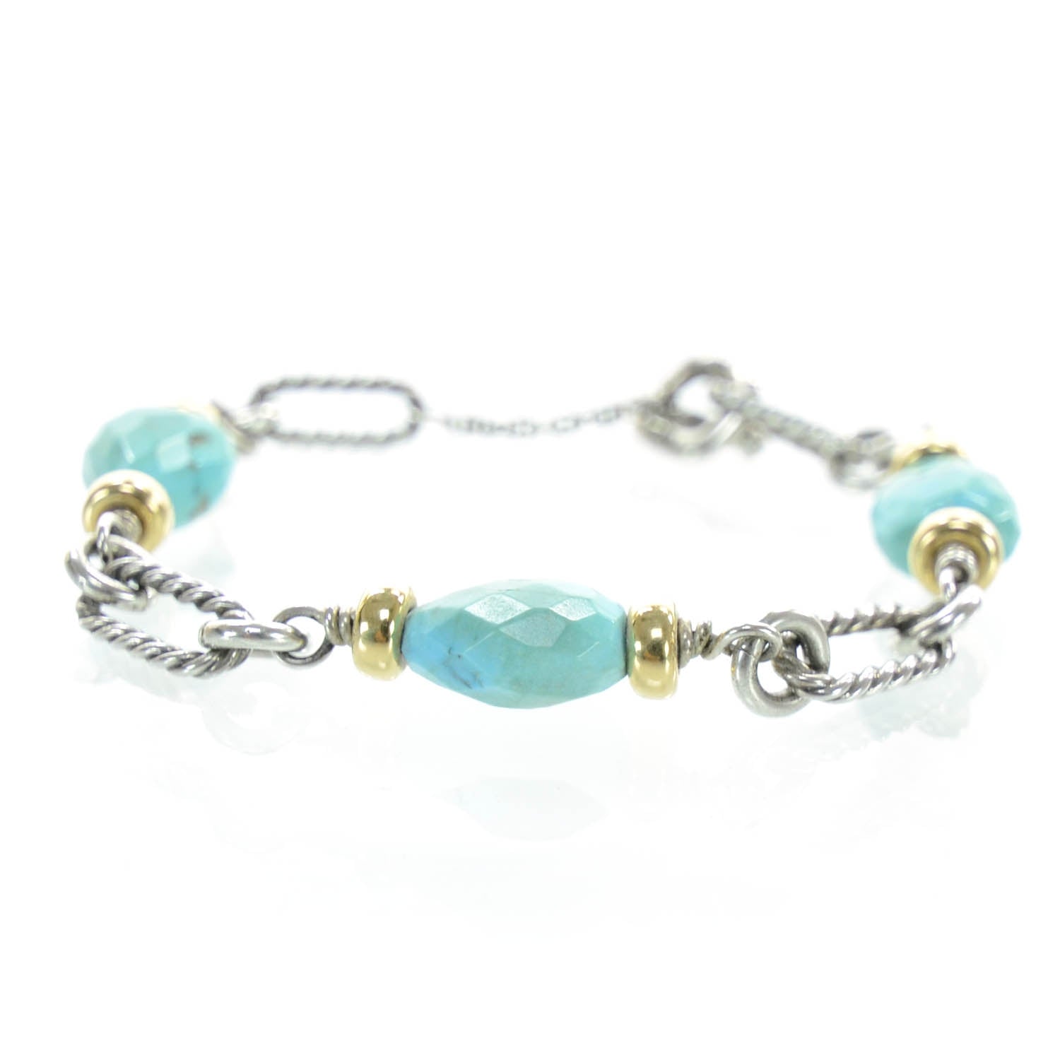 David Yurman Sterling Silver and 18k Gold Turquoise Figaro Bracelet 1 of 6