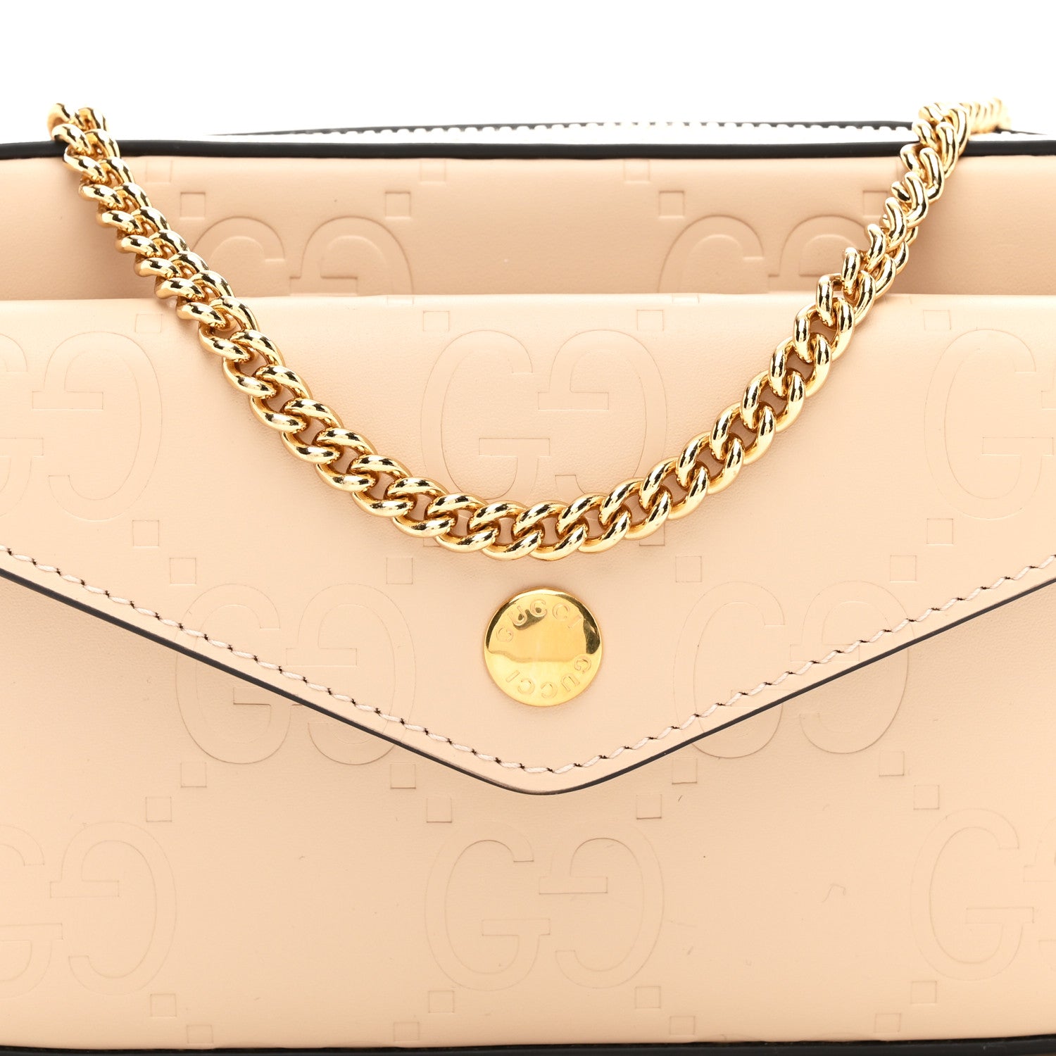 Gucci Calfskin GG Super Mini Debossed Chain Wallet Light Beige 8 of 10
