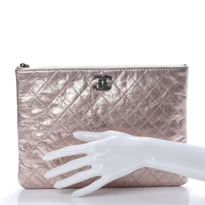 Chanel Metallic Aged Calfskin Quilted Medium Cosmetic Case Pink 2 of 9