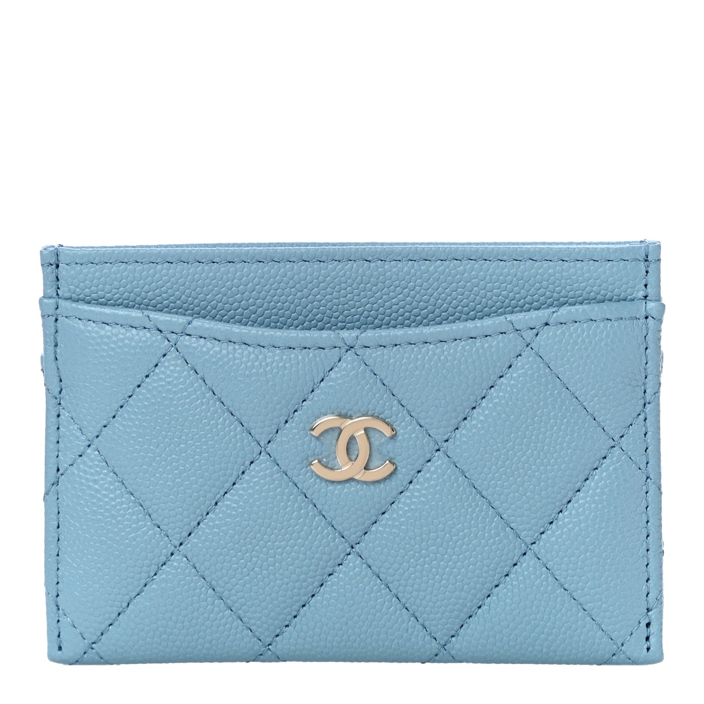 Caviar Quilted Card Holder Light Blue