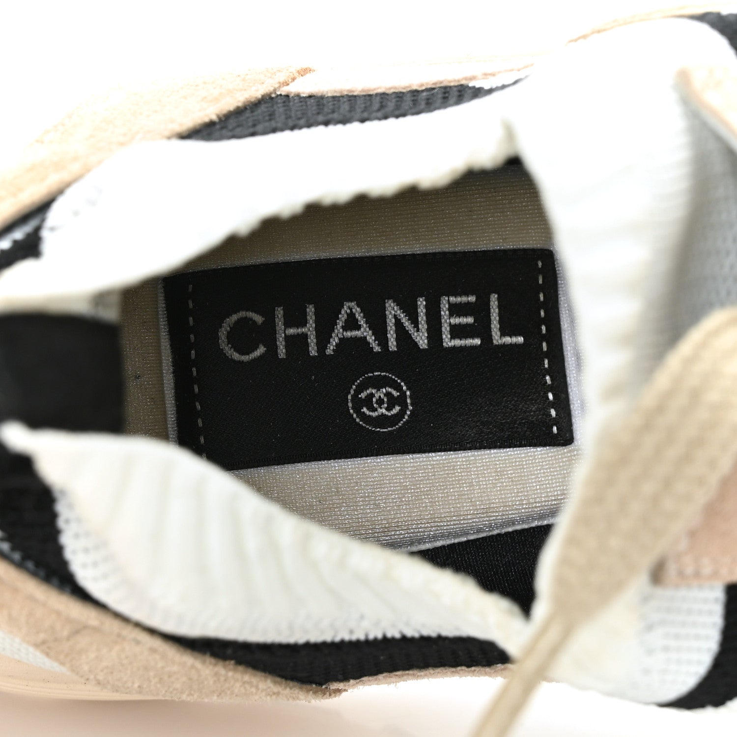Chanel Mesh Suede Fabric Womens CC Sneakers 38 Light Pink White Black 7 of 8