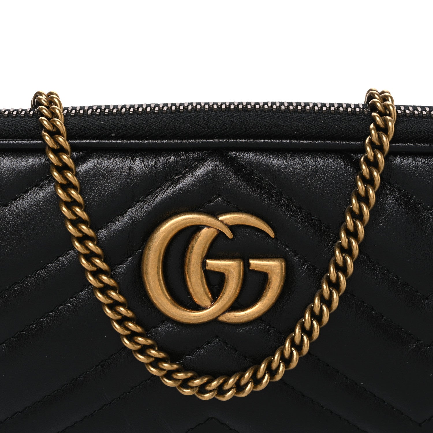 Gucci Calfskin Matelasse Mini GG Marmont Chain Crossbody Bag Black 7 of 10