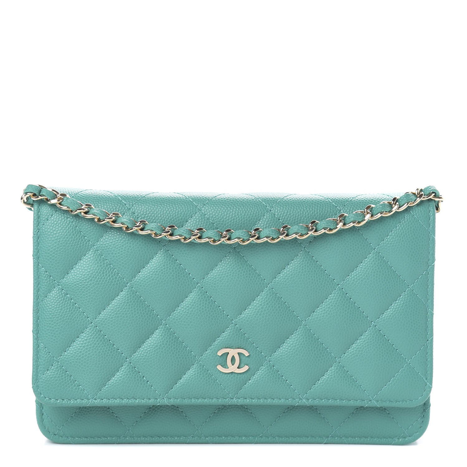 Chanel Caviar Quilted Wallet On Chain WOC Turquoise 1 of 12