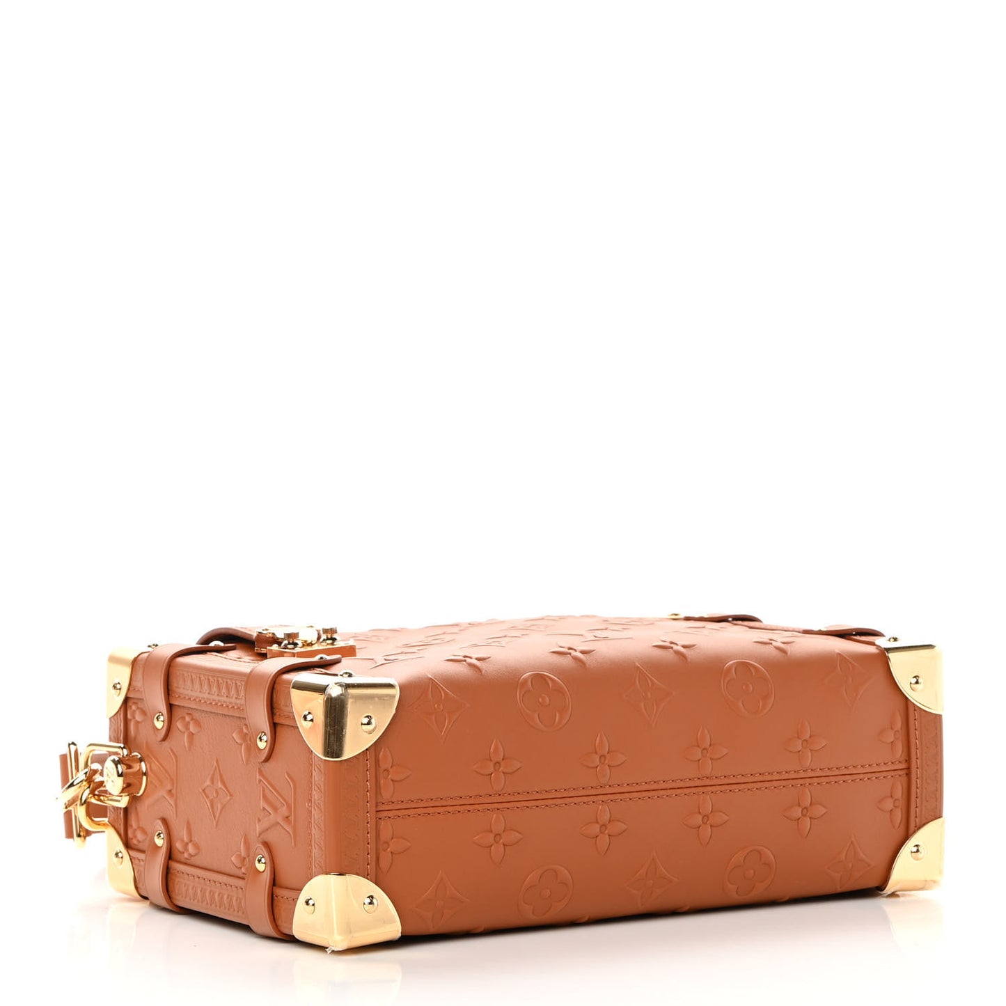 Calfskin Debossed Monogram Side Trunk Tan