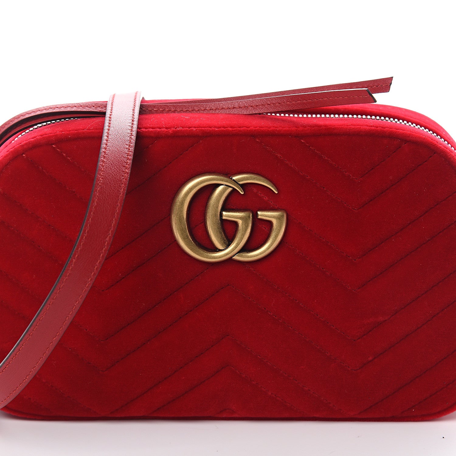 Gucci Velvet Matelasse Small GG Marmont Chain Shoulder Bag Hibiscus Red 6 of 8
