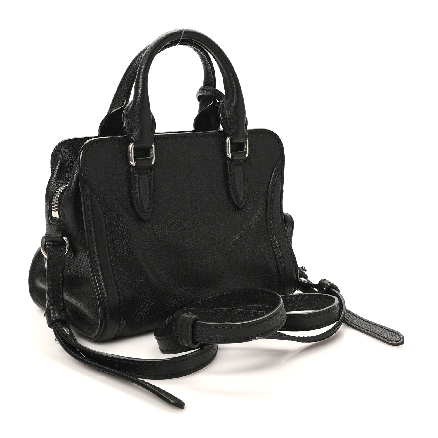 Alexander McQueen Pebbled Calfskin Mini Skull Padlock Zip Around Tote Black 3 of 12