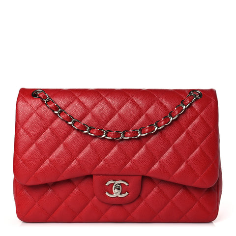Caviar Quilted Jumbo Double Flap Red