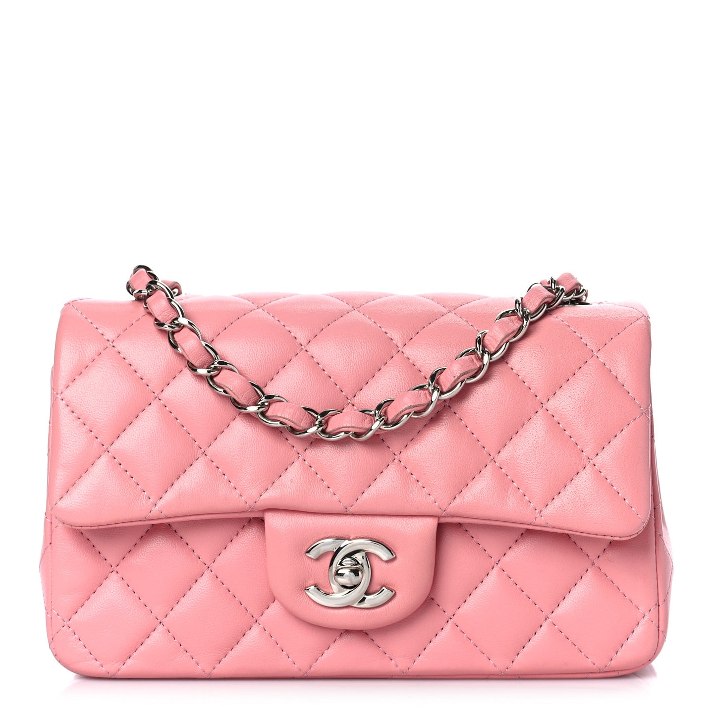 Lambskin Quilted Mini Rectangular Flap Pink