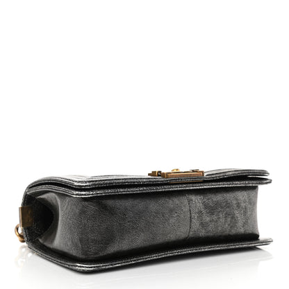 Chanel Cracked Metallic Calfskin Quilted Medium Boy Flap Dark Silver 4 of 12