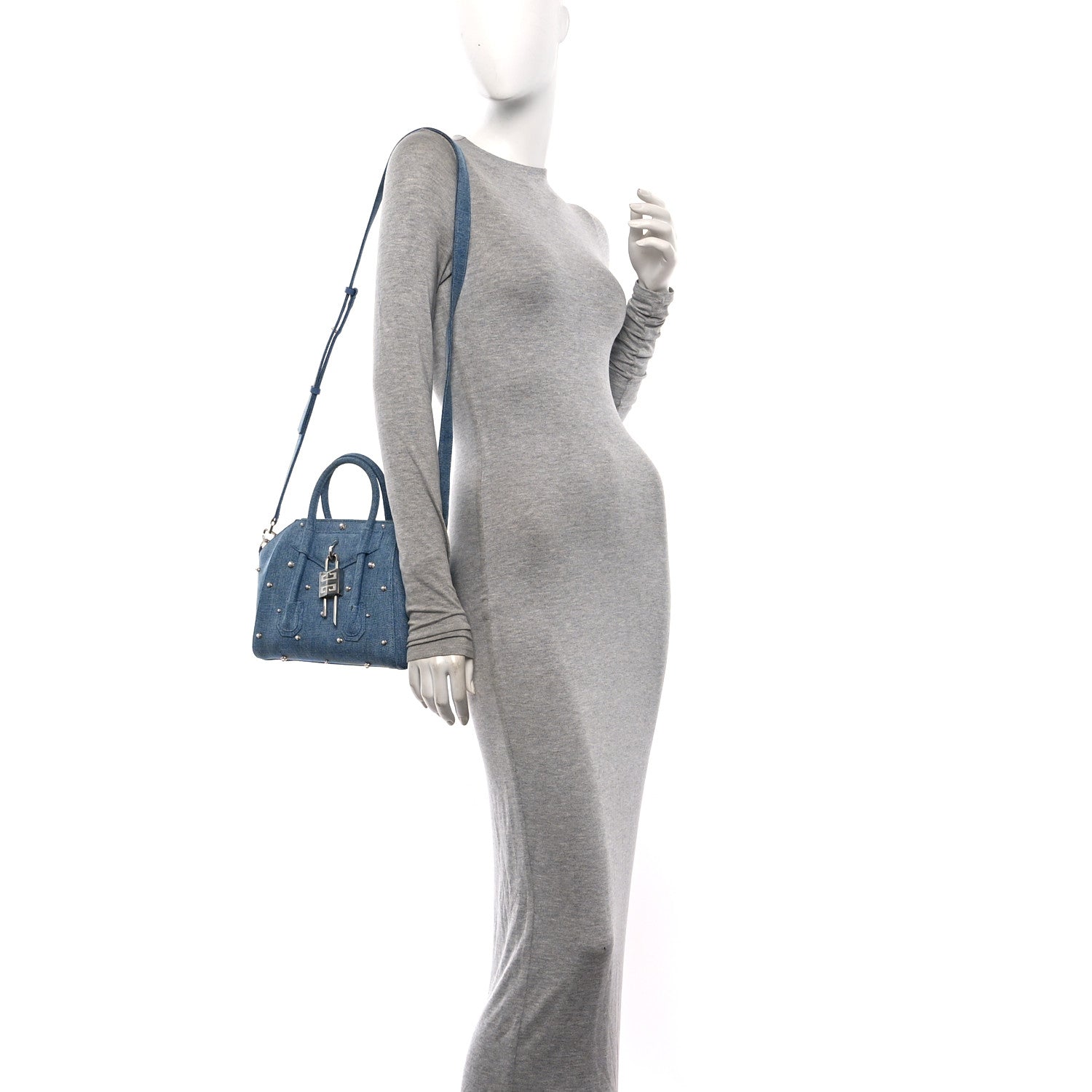 Givenchy Denim Pearl Embellished Mini Lock Antigona Shoulder Bag Blue 2 of 9