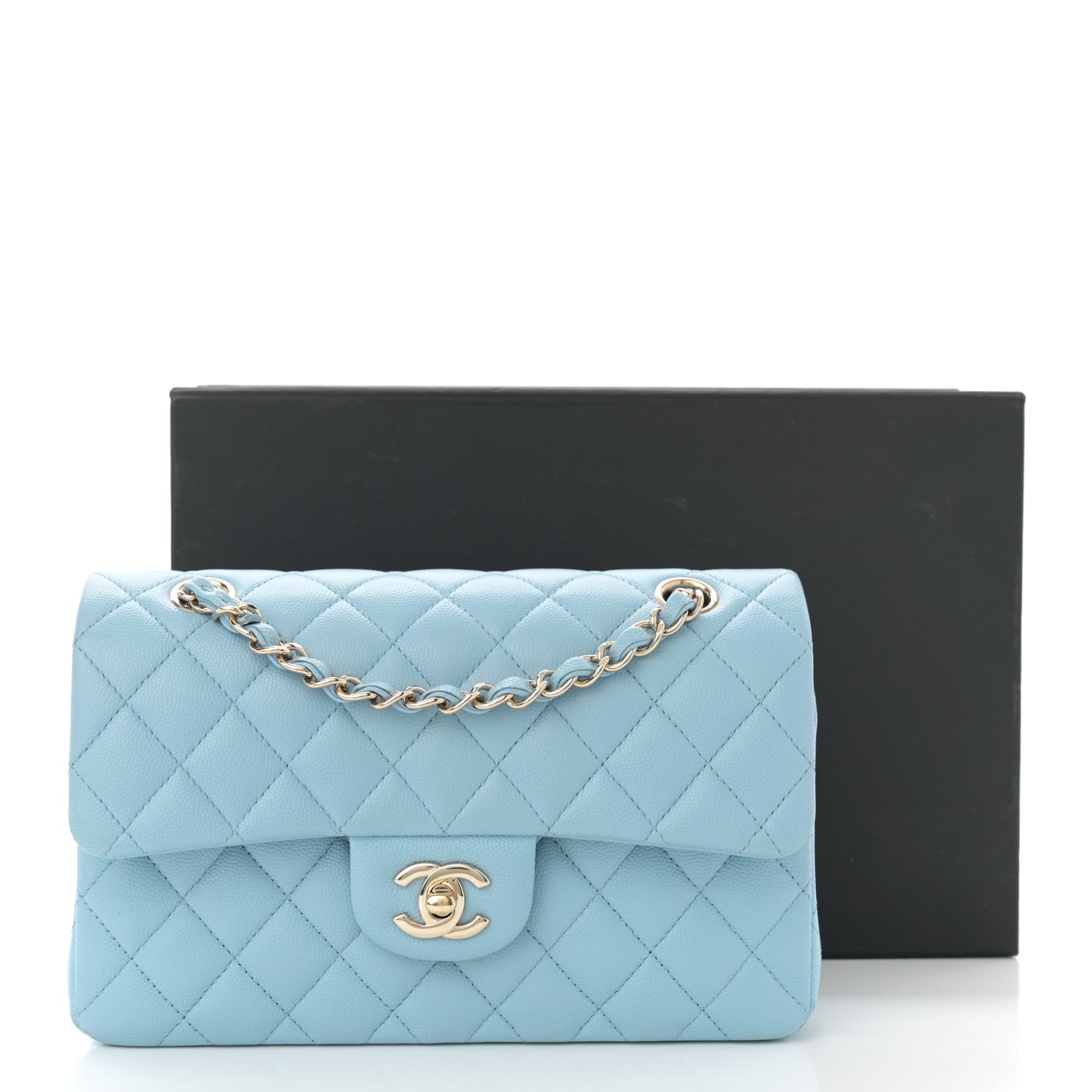 Chanel Caviar Quilted Small Double Flap Light Blue 14 of 14