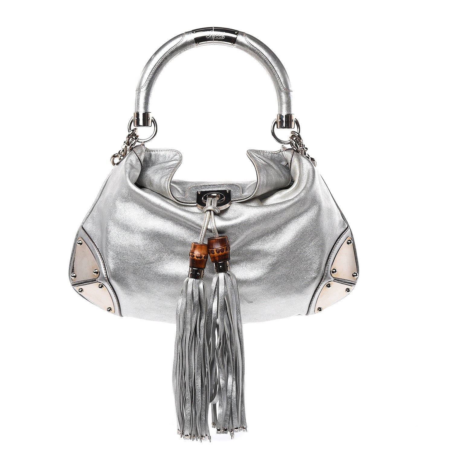 Gucci Metallic Calfskin Medium Indy Top Handle Hobo Silver 1 of 17