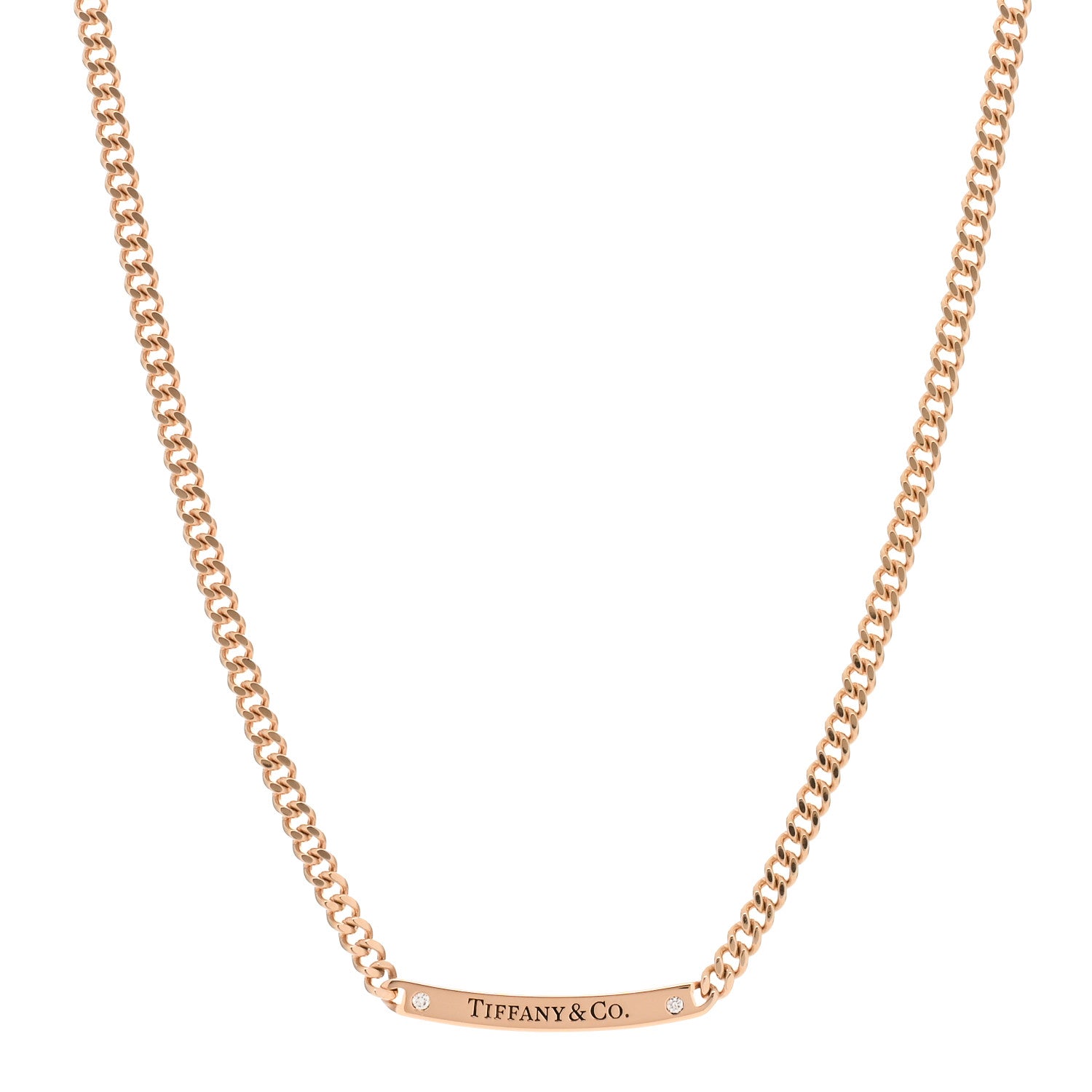 Tiffany 18K Rose Gold Diamond Metro Link ID Chain Necklace 1 of 4