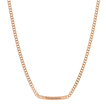 Tiffany 18K Rose Gold Diamond Metro Link ID Chain Necklace 1 of 4