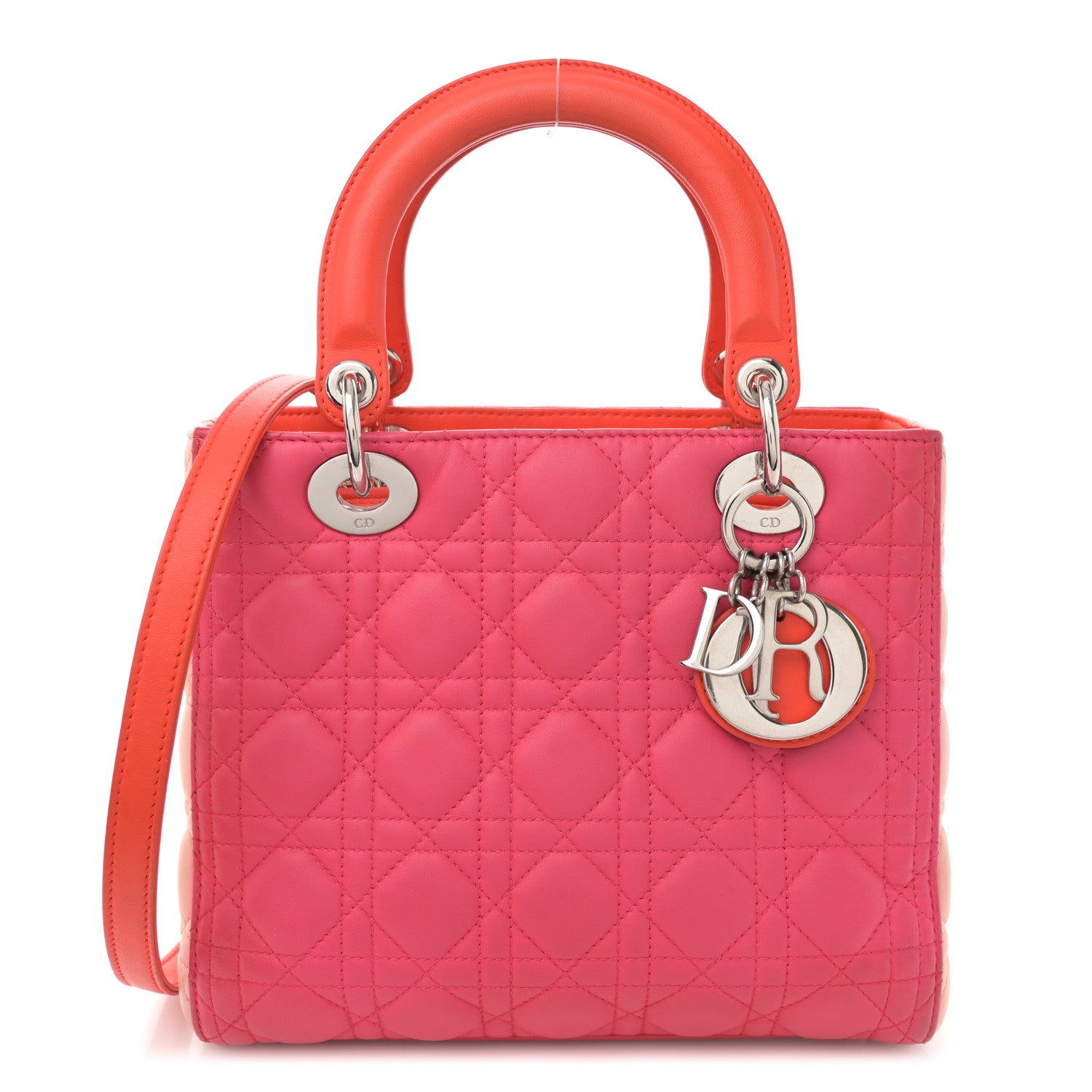 Christian Dior Lambskin Cannage Tri-Color Medium Lady Dior Orange Riviera Fuchsia Cosmopolitan Lipstick Natural 1 of 10