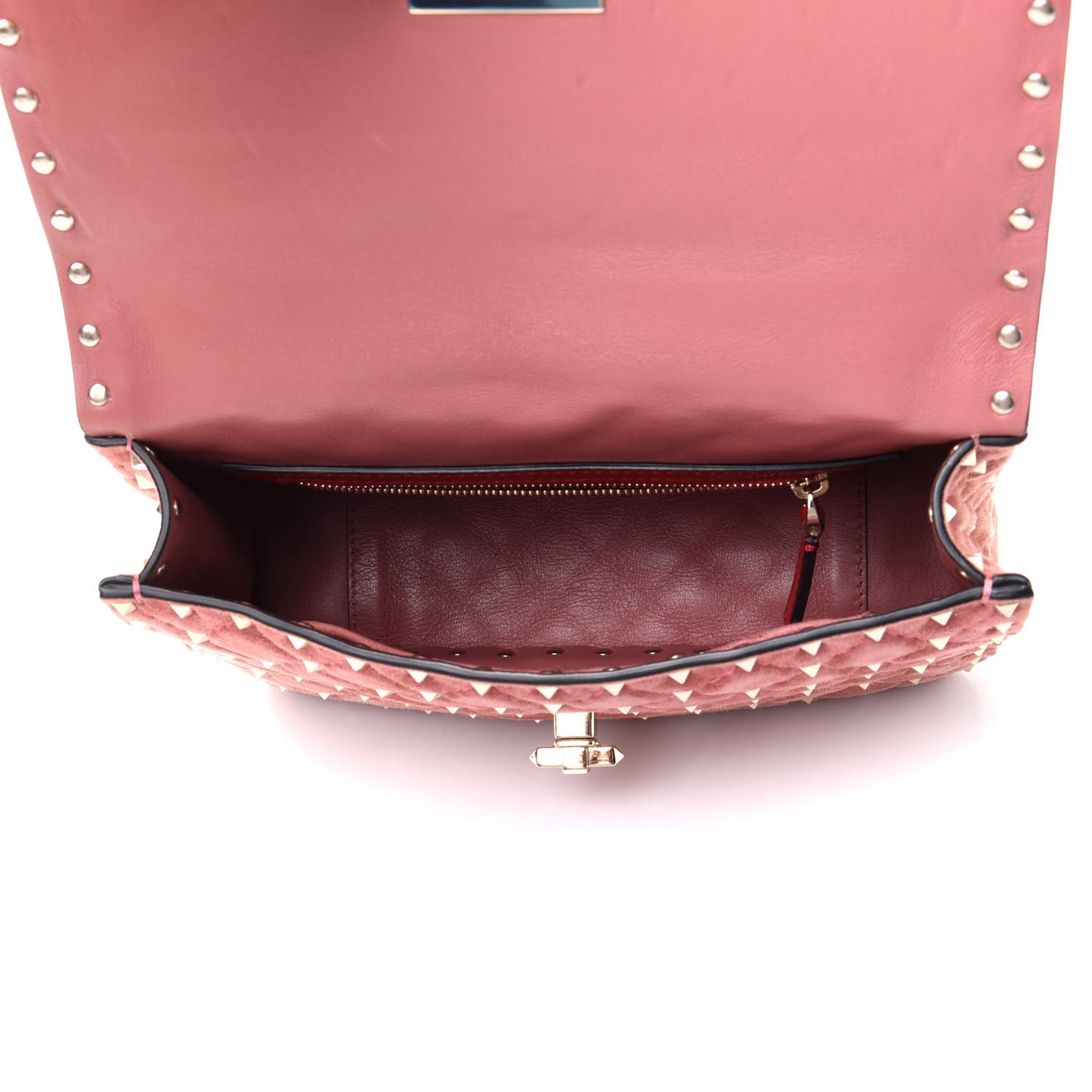 Suede Medium Rockstud Spike Shoulder Bag Antico Rosa