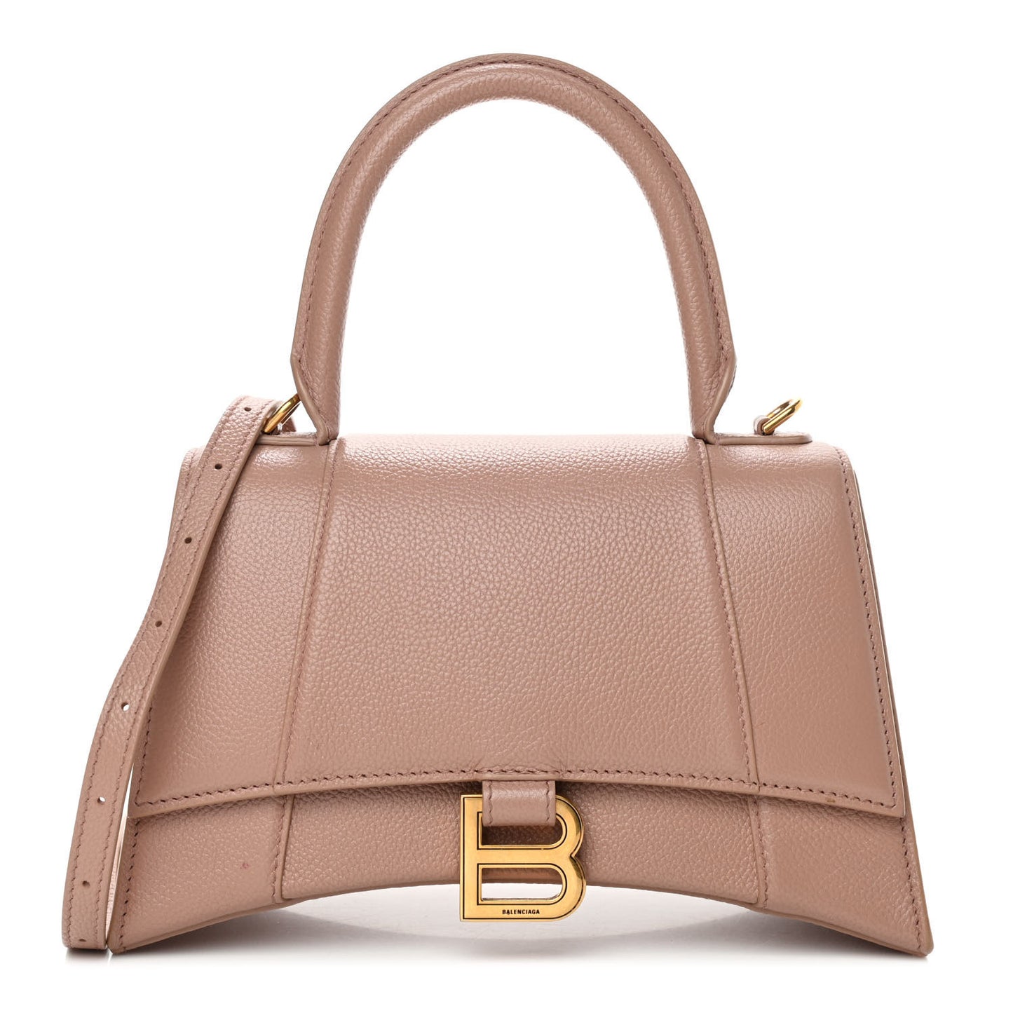 Grained Calfskin Small Hourglass Top Handle Bag Nude Beige
