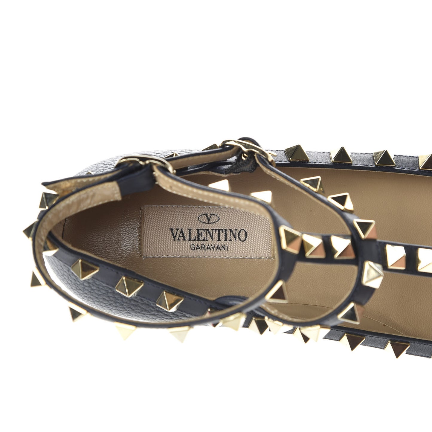 Pebbled Calfskin Rockstud Cage Ballerina Flats 35 Marine
