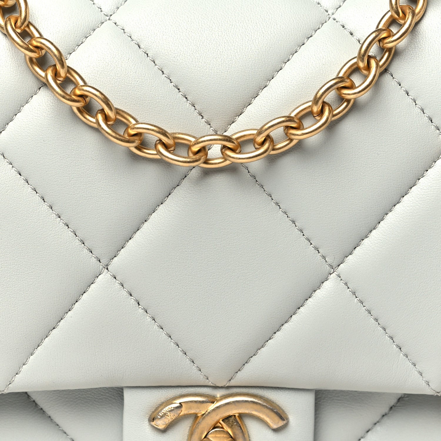 Chanel Lambskin Enamel Pearl Quilted Mini Charm Me Square Flap Light Blue 8 of 11