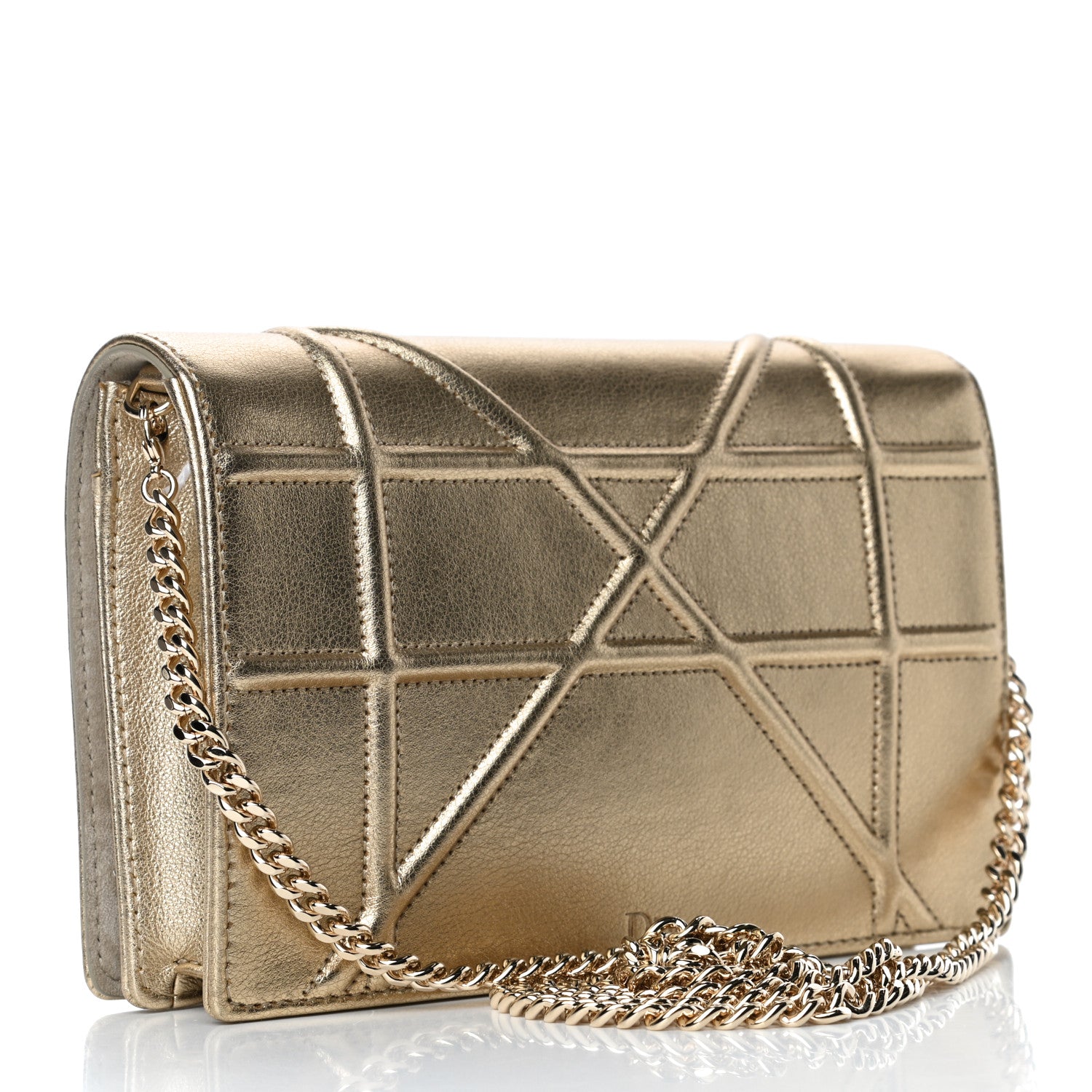 Christian Dior Metallic Calfskin Diorama Wallet on Chain Pouch Light Gold 2 of 5