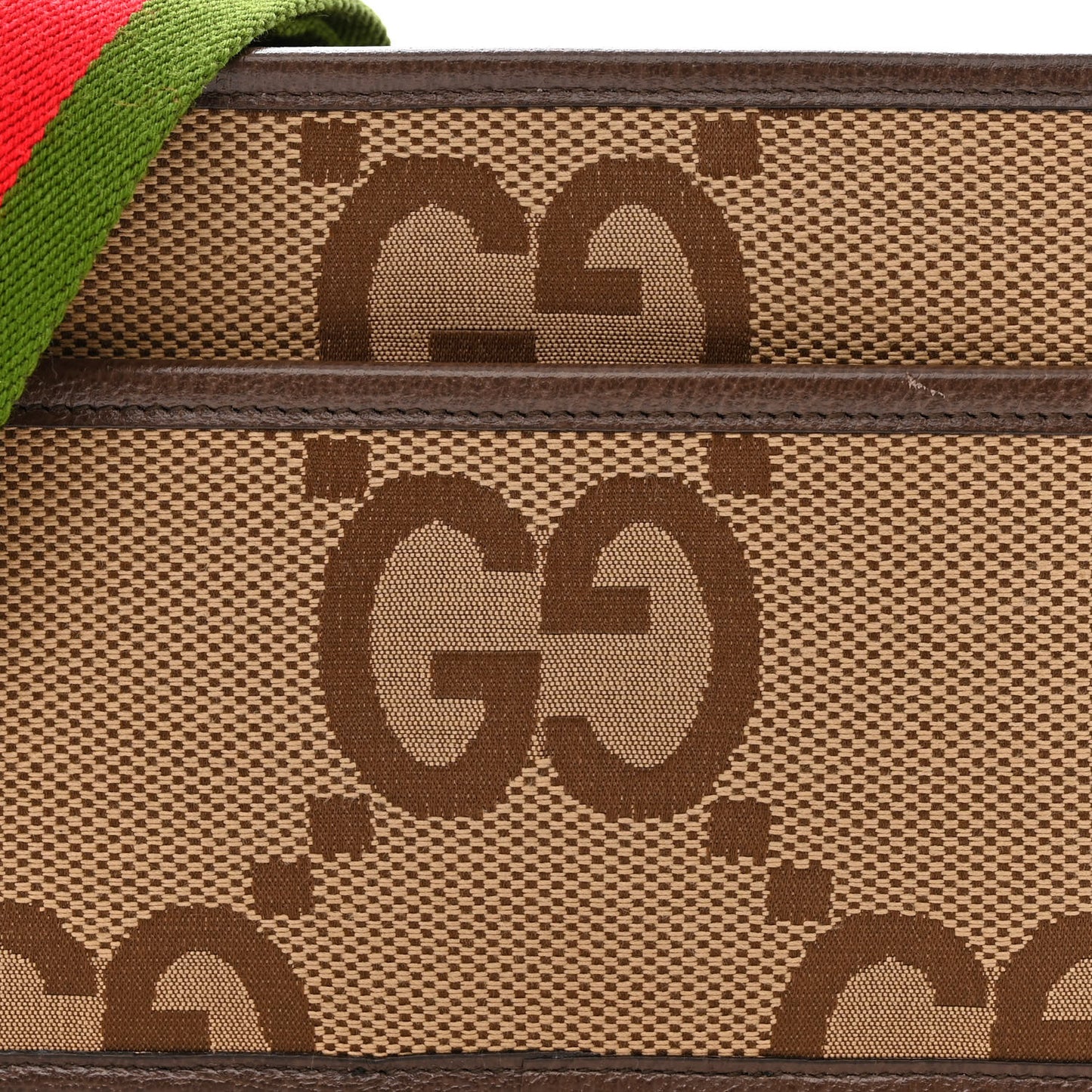 Monogram Jumbo GG Textured Dollar Calfskin Web Mini Crossbody Bag Camel Ebony New Acero