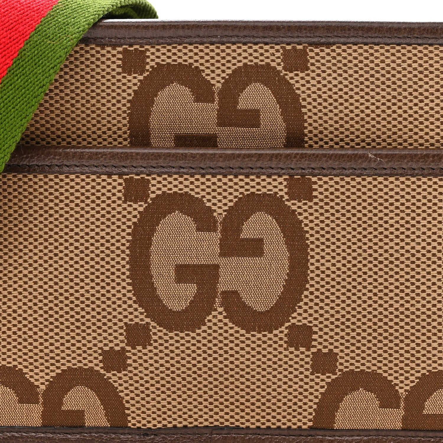 Gucci Monogram Jumbo GG Textured Dollar Calfskin Web Mini Crossbody Bag Camel Ebony New Acero 8 of 11