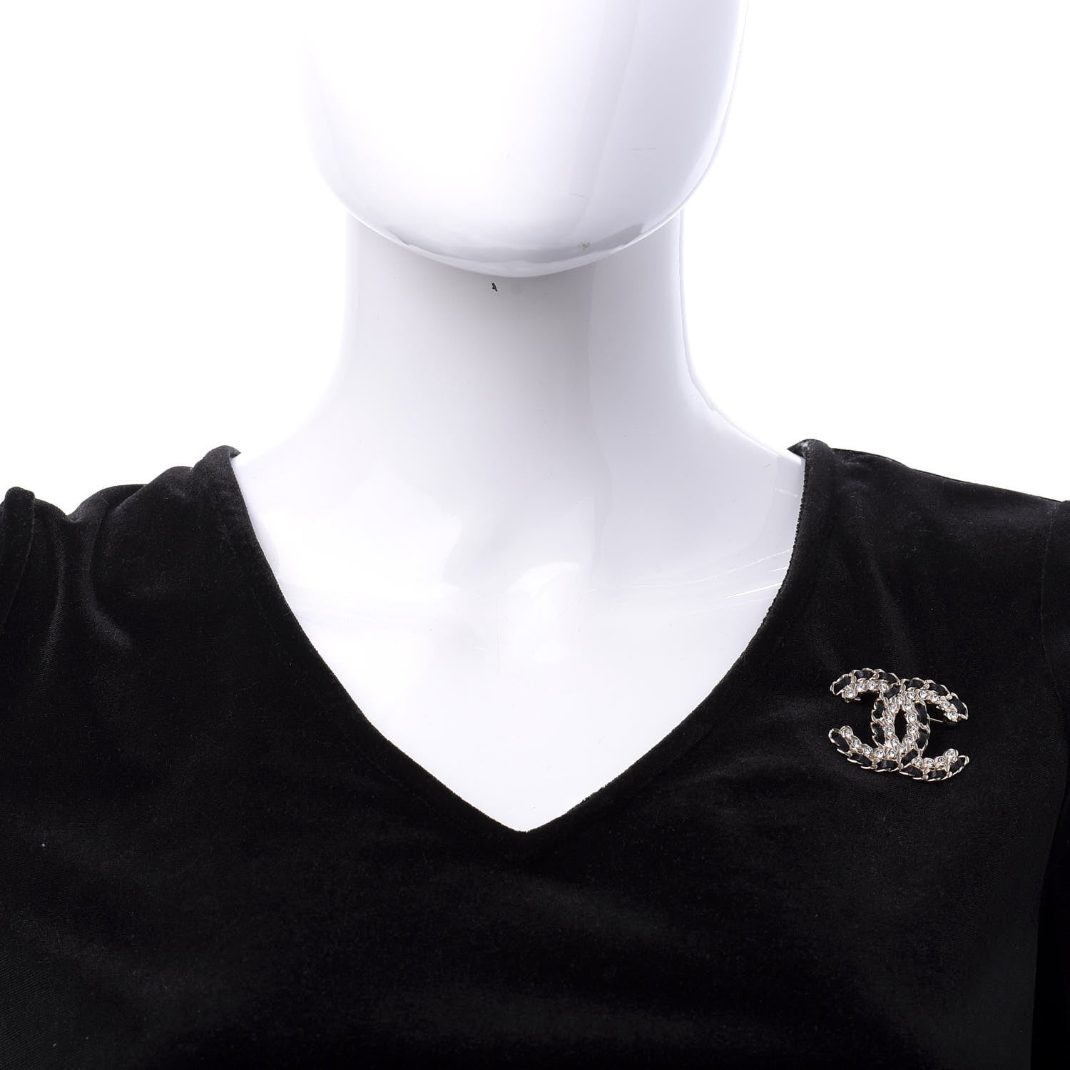 Chanel Lambskin Crystal Vintage Allure CC Chain Brooch Black Gold 4 of 5
