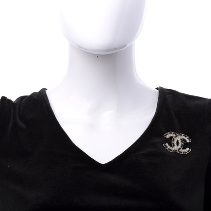 Chanel Lambskin Crystal Vintage Allure CC Chain Brooch Black Gold 4 of 5