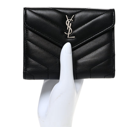 Saint Laurent Lambskin Y Quilted Monogram Compact Loulou Wallet Black 2 of 7