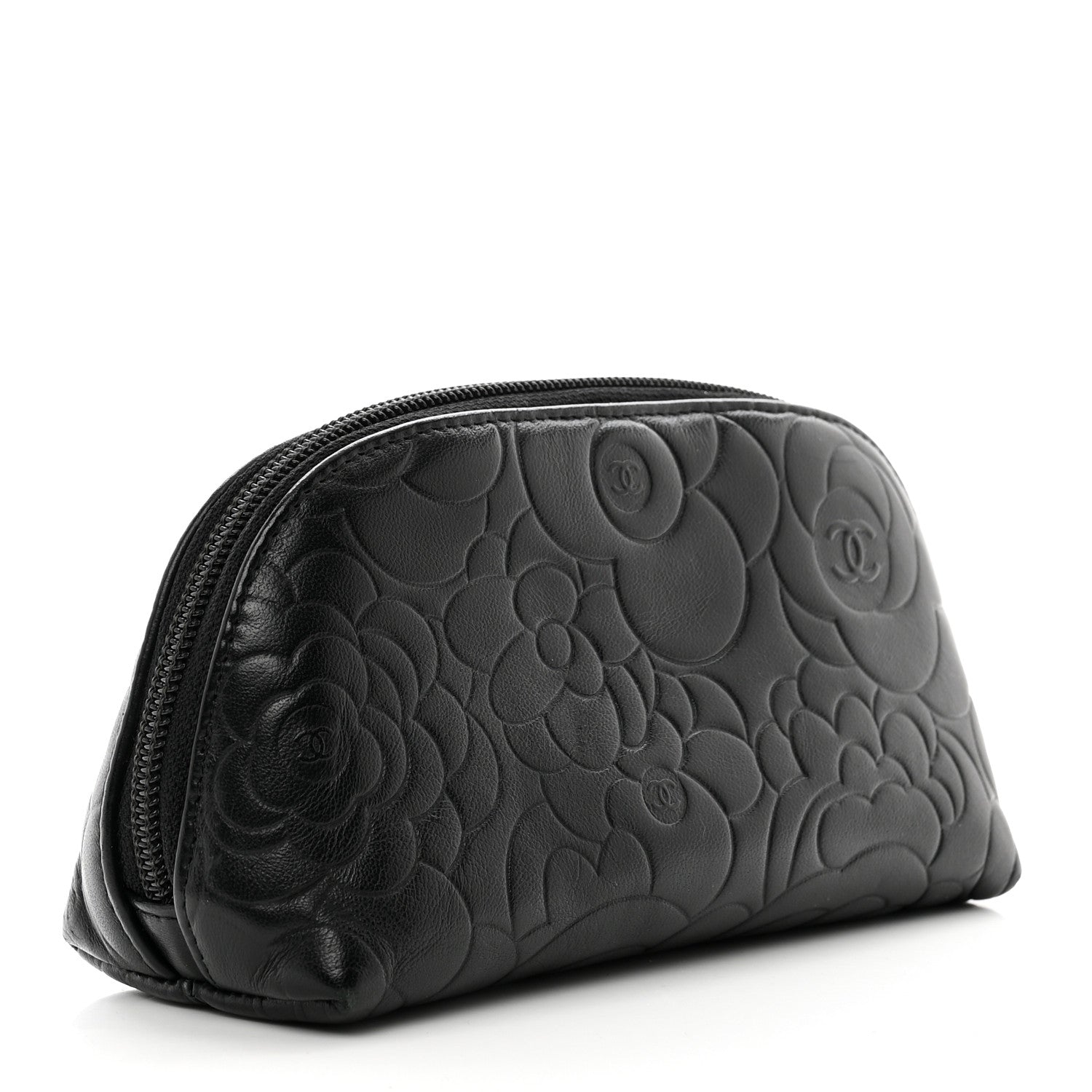 Chanel Lambskin Camellia Embossed Cosmetic Case Black 3 of 7