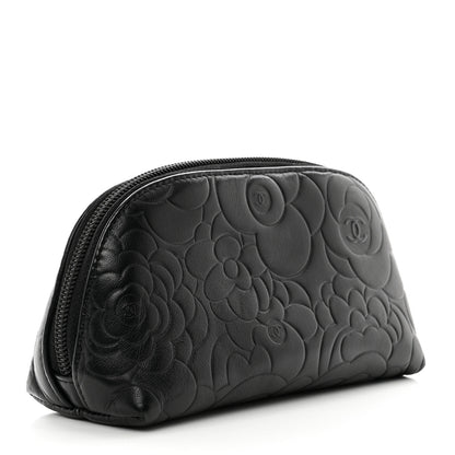 Chanel Lambskin Camellia Embossed Cosmetic Case Black 3 of 7