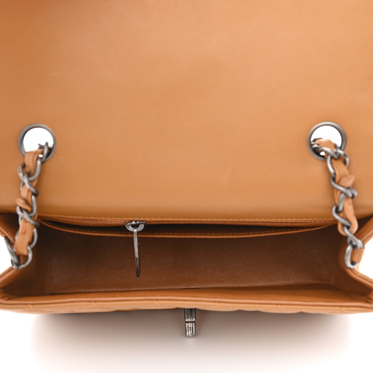Lambskin Quilted Mini Rectangular Flap Camel