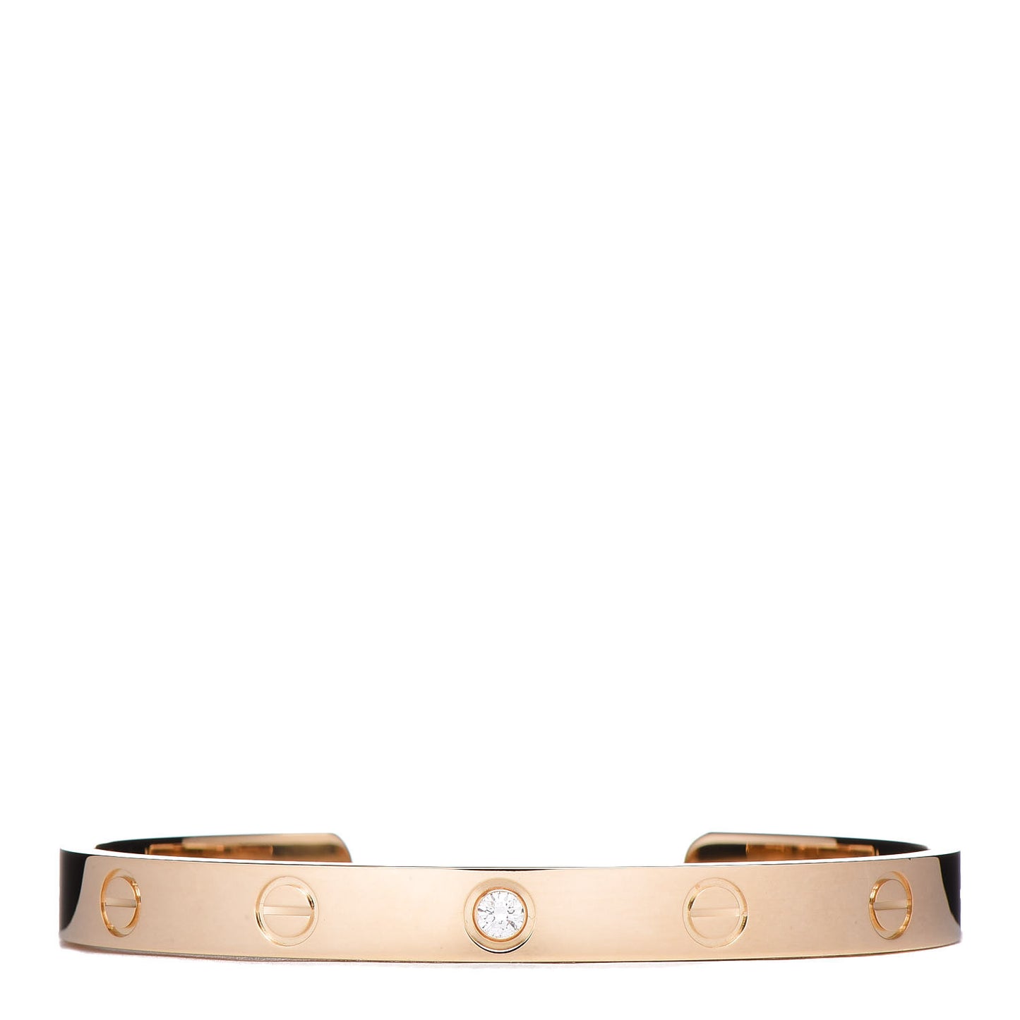 18K Yellow Gold 1 Diamond LOVE Cuff Bracelet 17